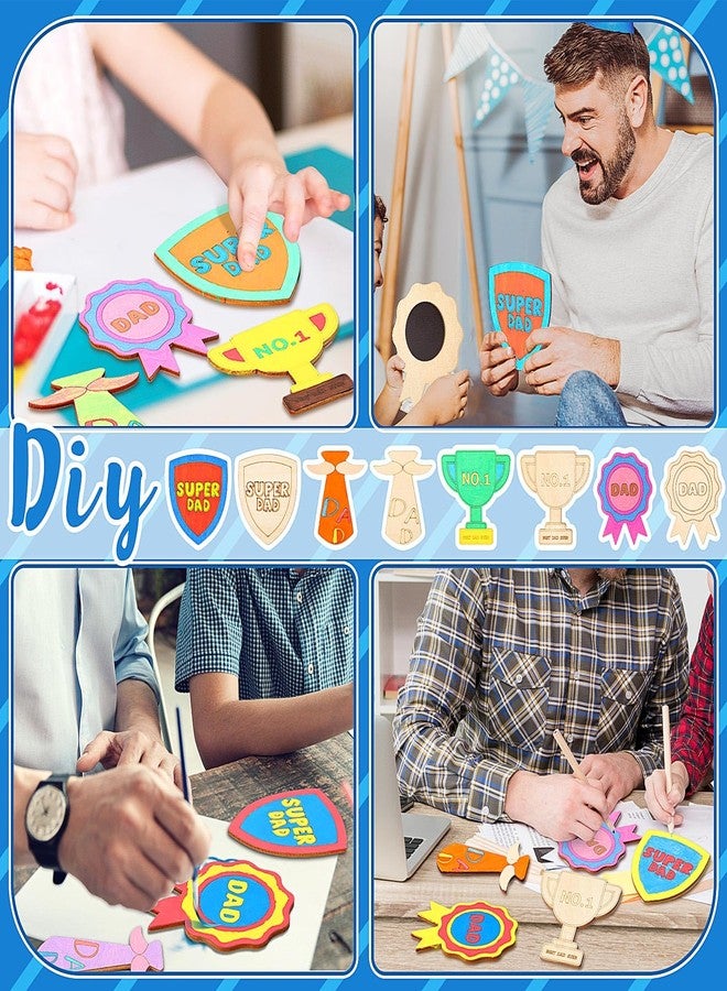 Kingdder 12 Pcs Father's Birthday Trophy Paint Craft Kits Color Your Own Dad Trophy Craft Kits Wood Fridge Magnet Gift Wooden Fun Art Painting Fridge Magnet for Dad Gift Family Party Decor - Image 5